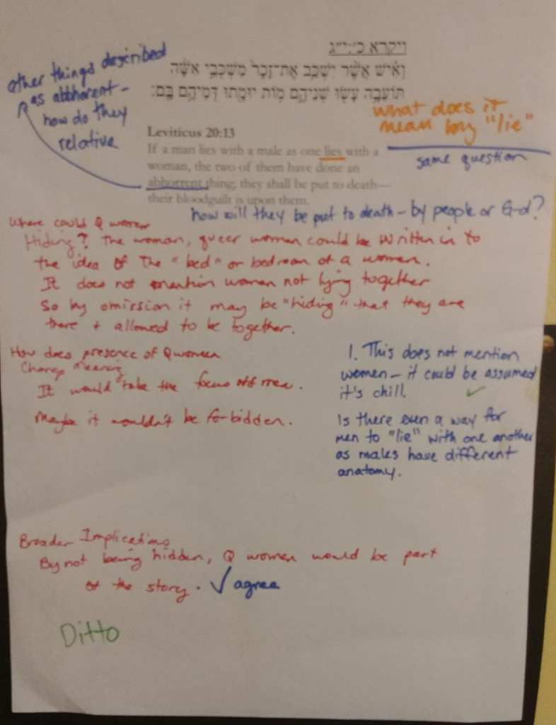 Printout of Leviticus 20:13 with handwritten commentary