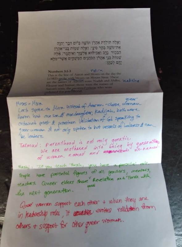 Printout of Numbers 3:1-3 with handwritten commentary